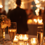 Elegant corporate event atmosphere with professionals