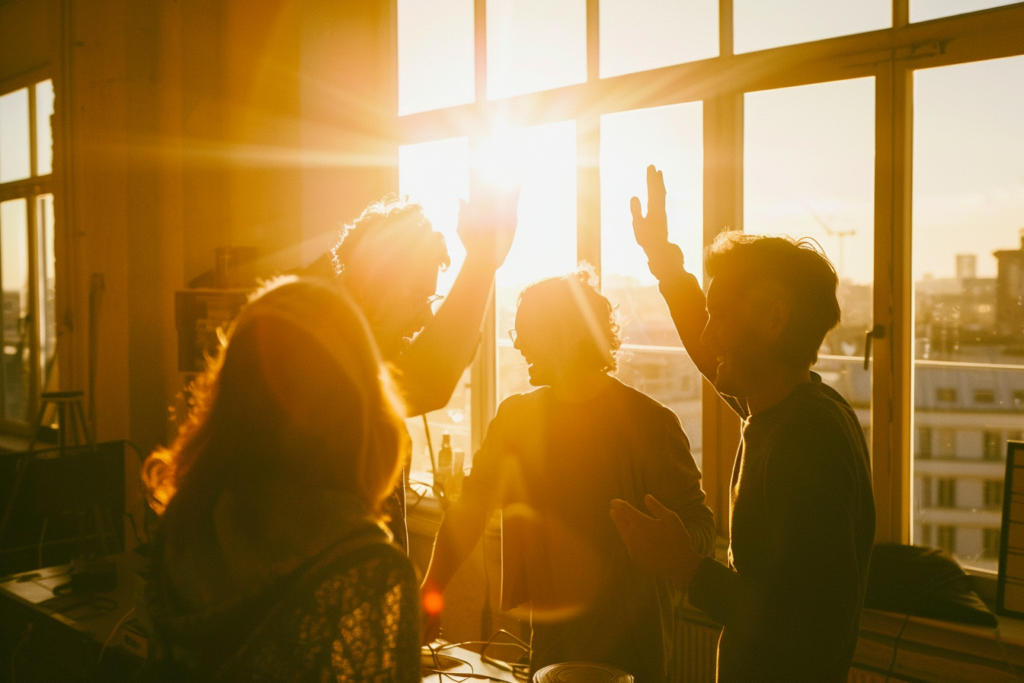 Event team celebrating success after a project